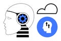 Artificial Intelligence Concept with Human Head, Gear Mechanism, Cloud, and Blue Icon Royalty Free Stock Photo