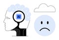 Artificial Intelligence and Emotional Connection Concept with Human Brain and Sad Face Royalty Free Stock Photo