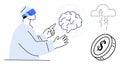 Virtual Reality and Artificial Intelligence Concept Brain, Cloud Computing, and Currency Elements Royalty Free Stock Photo