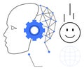 Artificial Intelligence Concept with Head Profile, Gear, Neural Network, and Digital Interaction Elements Royalty Free Stock Photo