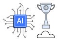 Artificial Intelligence Concept with a Microchip, Trophy, and Cloud Elements Royalty Free Stock Photo