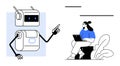 Artificial Intelligence Robot Communicating with Woman Using Laptop in Minimalist Digital Illustration Royalty Free Stock Photo