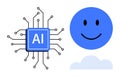 Artificial Intelligence Concept with Circuit Chip and happy Face for Technology and Cloud Computing Royalty Free Stock Photo