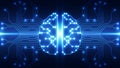 Artificial Intelligence Concept Background: Digital Brain with Glowing Blue Circuit Board Lines Royalty Free Stock Photo
