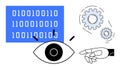 Artificial Intelligence Concept with Binary Code, Eye, Robotic Hand, and Gears Royalty Free Stock Photo