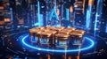 Artificial intelligence concept with binary code and golden coins, 3D rendering, Generative AI illustrations Royalty Free Stock Photo