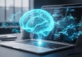 Artificial Intelligence Concept - Brain Hologram on Laptop Screen Royalty Free Stock Photo