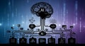 Artificial intelligence concept with brain and neural network connections on blue background Royalty Free Stock Photo