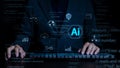 Artificial Intelligence Concept. Businessman use ai to help work or use AI in at workplace. business analytics, Data Management Royalty Free Stock Photo