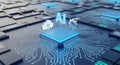 Artificial intelligence concept with chip cloud and gear on a circuit board background design element Royalty Free Stock Photo