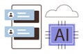 Artificial Intelligence Concept with Cloud Computing, AI Chip, and Chat Interface Icons Royalty Free Stock Photo