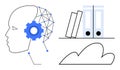 Artificial intelligence concept connected to technology, books, and cloud data storage Royalty Free Stock Photo