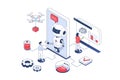 Artificial intelligence concept in 3d isometric design. Engineers working with ai robots, machine learning and programming digital Royalty Free Stock Photo