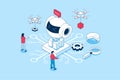 Artificial intelligence concept in 3d isometric design. People creating, working and programming ai robots, machine learning and Royalty Free Stock Photo