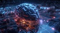 Artificial intelligence concept with digital android brain and circuit board background