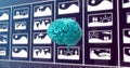 Artificial intelligence concept with digital brain analyzing image data on screens