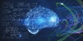 Artificial intelligence concept with digital human brain with convolutions, mathematical formulas and multi-colored chaotically Royalty Free Stock Photo