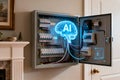 Artificial intelligence concept with electrical panel and brain graphic Royalty Free Stock Photo