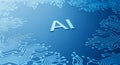 Artificial Intelligence Concept Futuristic Blue Background with AI Text and Circuitry Royalty Free Stock Photo