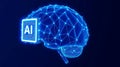 Artificial Intelligence Concept: Glowing Blue Brain with AI Chip Royalty Free Stock Photo