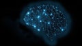 Artificial Intelligence Concept with Glowing Blue Digital Human Brain over Black Background, Neural Network and Machine Learning Royalty Free Stock Photo