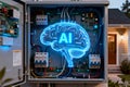 Artificial intelligence concept with glowing brain inside electrical panel Royalty Free Stock Photo