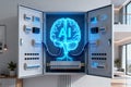 Artificial intelligence concept with glowing brain inside electrical panel Royalty Free Stock Photo