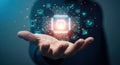 Artificial intelligence concept with a hand holding a digital circuit board Royalty Free Stock Photo
