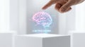 Artificial Intelligence Concept with Human Hand Touching a Glowing Holographic Brain Representing LLM Processing Royalty Free Stock Photo