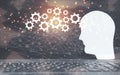Artificial Intelligence concept. Human head with cogwheel mechanism and network Royalty Free Stock Photo