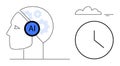 Artificial Intelligence Concept with Human Head, Cogwheels, and Clock Elements Royalty Free Stock Photo