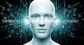 Artificial Intelligence Concept with Humanoid Face and Binary Code Representing Digital Data Processing and Machine Learning Royalty Free Stock Photo