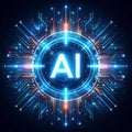 Artificial Intelligence concept with logo AI Abstract futuristic electronic circuit technology backgroundt Royalty Free Stock Photo