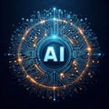 Artificial Intelligence concept with logo AI Abstract futuristic electronic circuit technology backgroundt Royalty Free Stock Photo