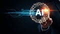 Artificial Intelligence Concept with Man Touching AI Interface Data Connection Network Royalty Free Stock Photo