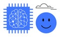 Artificial Intelligence Concept Showing Neural Network Brain in Chip and Happy Face Symbol Royalty Free Stock Photo