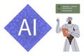 Artificial Intelligence Concept with Robot Holding Tablet and AI Symbol in Geometric Design Royalty Free Stock Photo