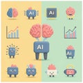 Artificial Intelligence Concept with Robots and Brain Illustrations Royalty Free Stock Photo