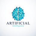 Artificial intelligence concept vector logo design. Human anatomical brain with electronics technology elements icon. Smart