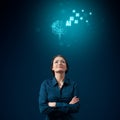 Artificial intelligence concept with young woman scientist Royalty Free Stock Photo