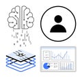 Artificial Intelligence Concepts with Brain, Data Layers, User Profile, and Analytics Dashboard Royalty Free Stock Photo