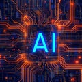 Artificial Intelligence Core: Illuminated AI Text on Circuit Board Royalty Free Stock Photo