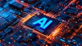 Artificial Intelligence Core: Illuminated AI Text on Circuit Board Royalty Free Stock Photo