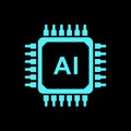 Artificial intelligence CPU chip with circuits black background Vector illustration. Technology innovation, futuristic technology