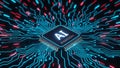 Artificial Intelligence CPU Chip with Glowing Circuit Board Technology Concept Illustration Royalty Free Stock Photo