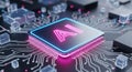 Artificial Intelligence CPU Chip Microprocessor Neon Glow Circuitry Technology Royalty Free Stock Photo