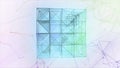 Artificial intelligence creating blue gradient plexus cubic 3D figure. Motion. Glowing beautiful transforming cube