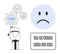 Artificial Intelligence and CRM Automation Concept with Binary Code and Sad Expression Royalty Free Stock Photo