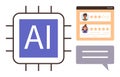 Artificial Intelligence Concept with AI Chip, User Review Interface, and Chat Bubble Design Elements Royalty Free Stock Photo