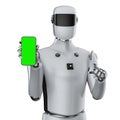 Artificial intelligence cyborg or robot with blank screen mobile phone